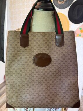 GucciMicro GG Supreme Web Sherry Line tote bag Green-Red Strap VTG GG PVC